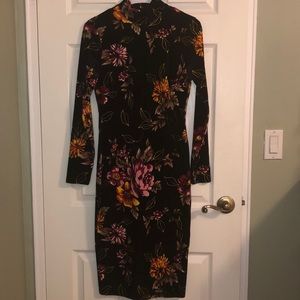 Floral black velvet dress